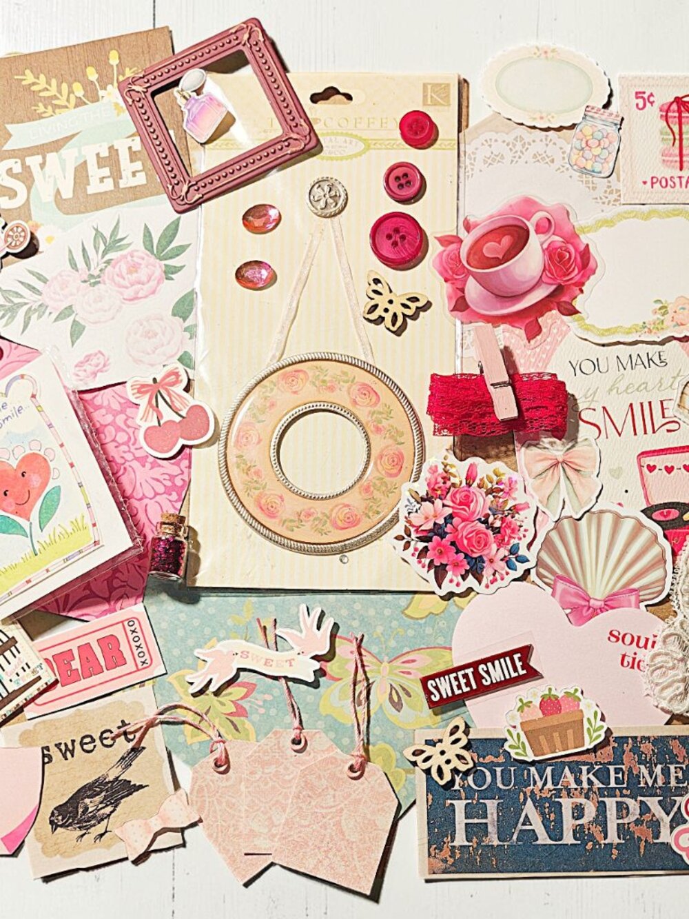 Sweet Love Theme Papercraft Ephemera Kit, Scrapbook Stickers, Junk Journal Kit